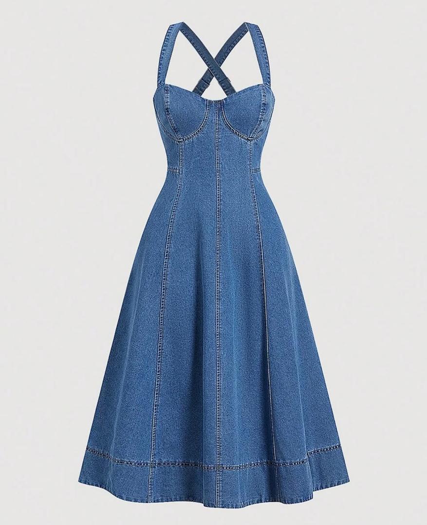 Denim Corset Midi Dress