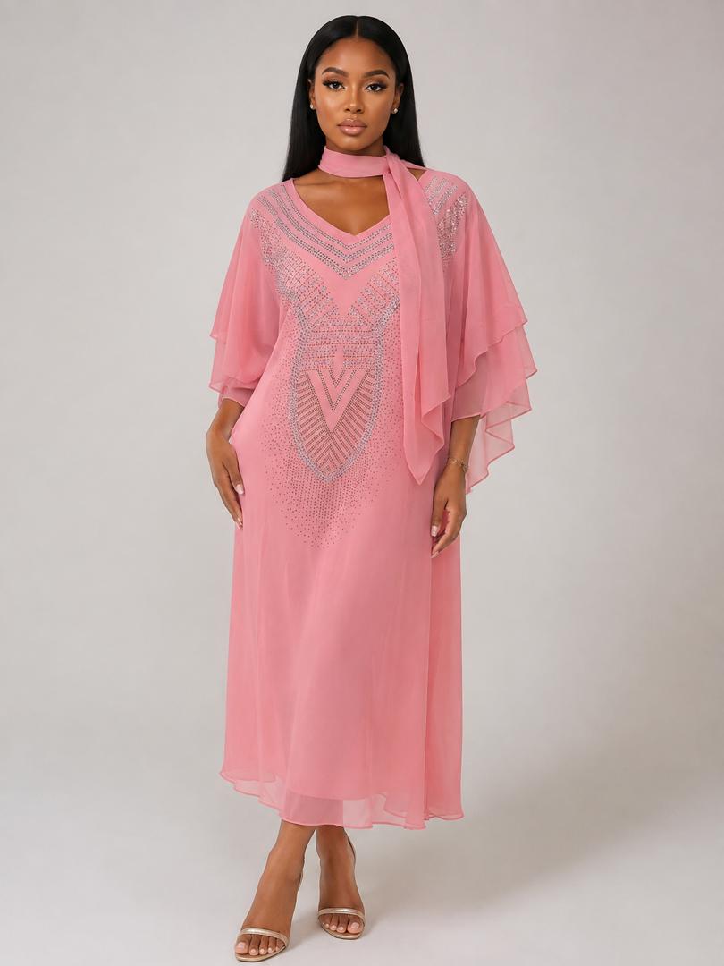 Pink Embellished Chiffon Kaftan